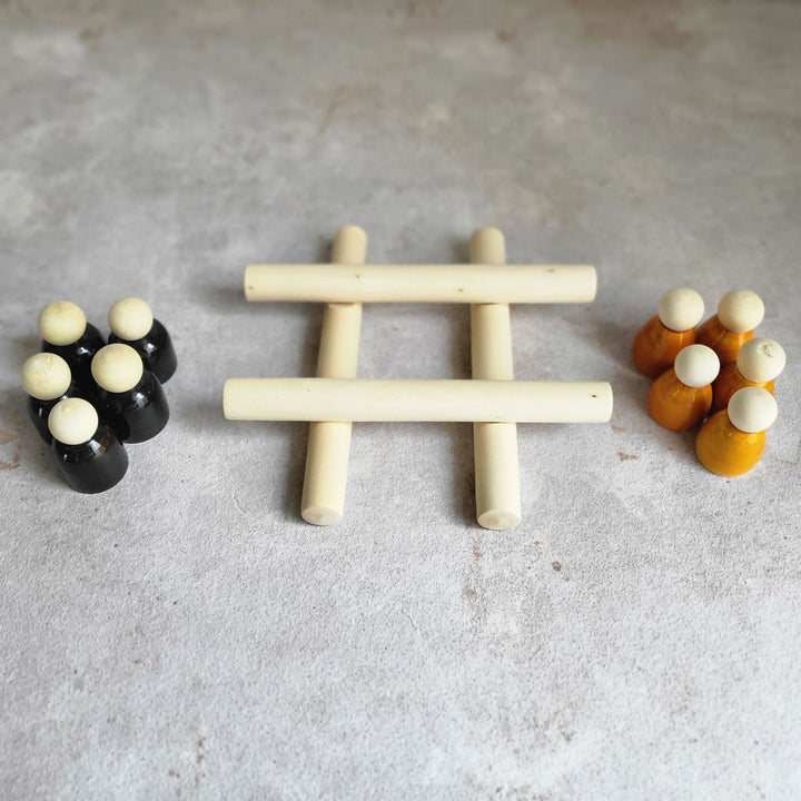 Handcrafted Wooden Tic Tac Toe Etikopakka Game Set for Kids | 3-6 Years
