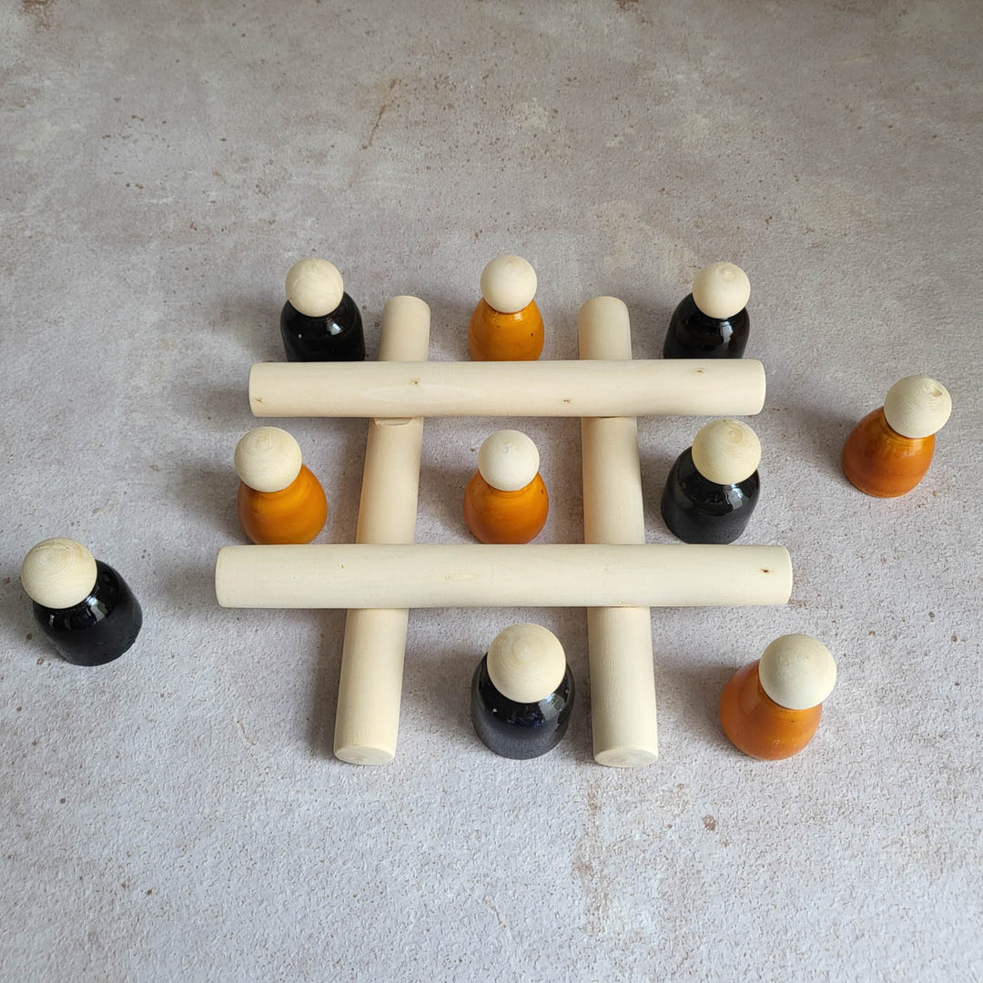 Handcrafted Wooden Tic Tac Toe Etikopakka Game Set for Kids | 3-6 Years