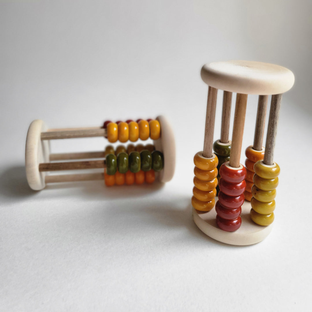 Wooden Abacus Rolling Rattle | Handmade Etikopakka Sensory Toy | 0–2 Years