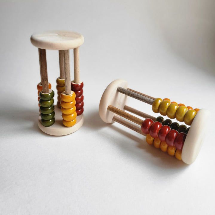 Wooden Abacus Rolling Rattle | Handmade Etikopakka Sensory Toy | 0–2 Years