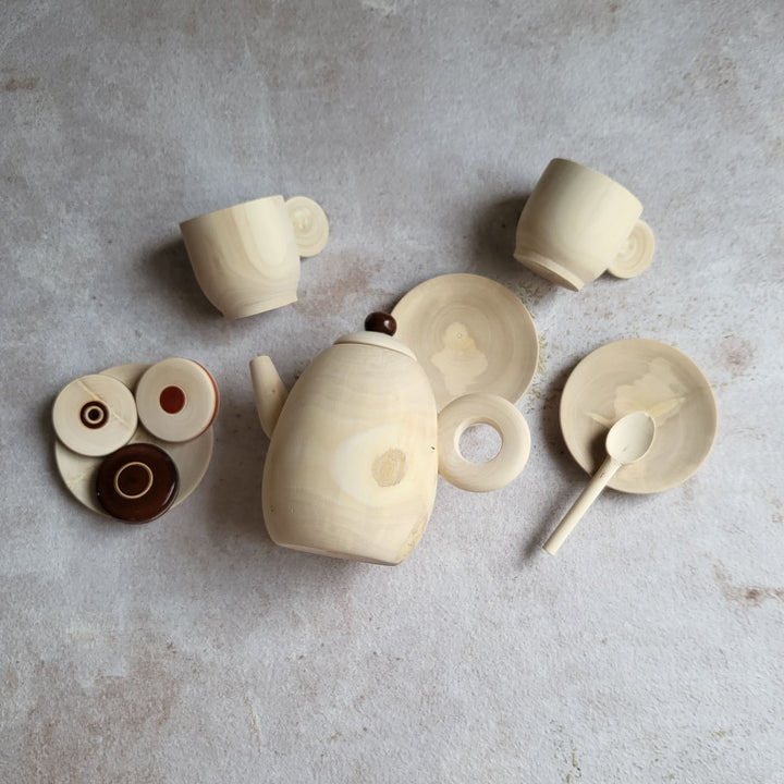 Wooden Mini Tea Set | Handmade Etikopakka Pretend Play Toy | 3–8 Years