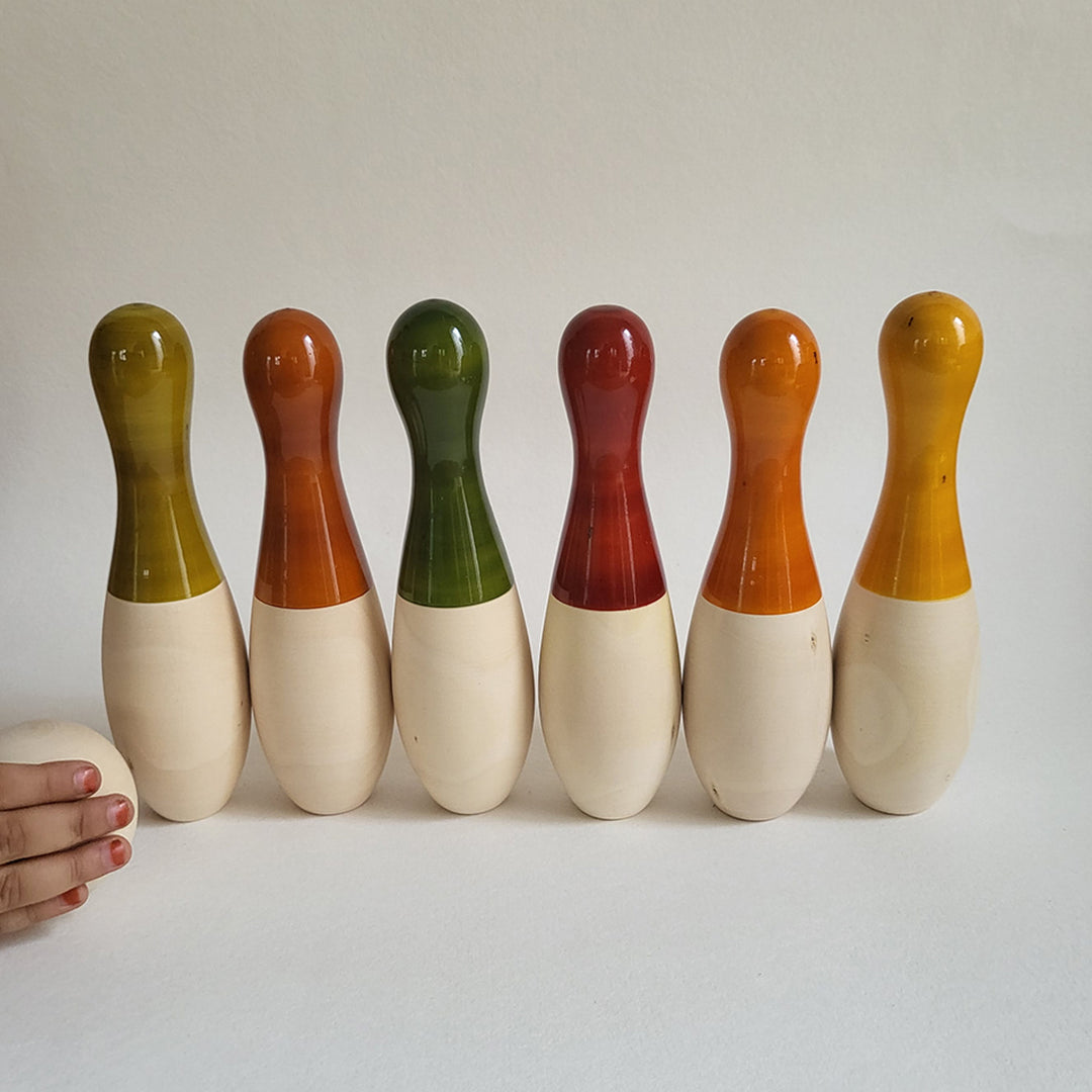 Wooden Big Bowling Set | Handmade Etikopakka Active Play Toy | 3+ Years