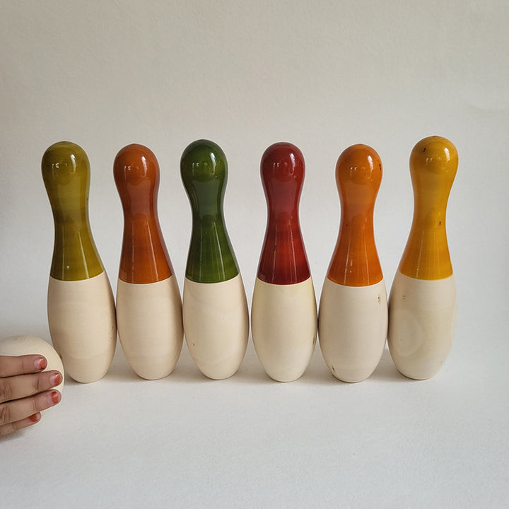 Wooden Big Bowling Set | Handmade Etikopakka Active Play Toy | 3+ Years