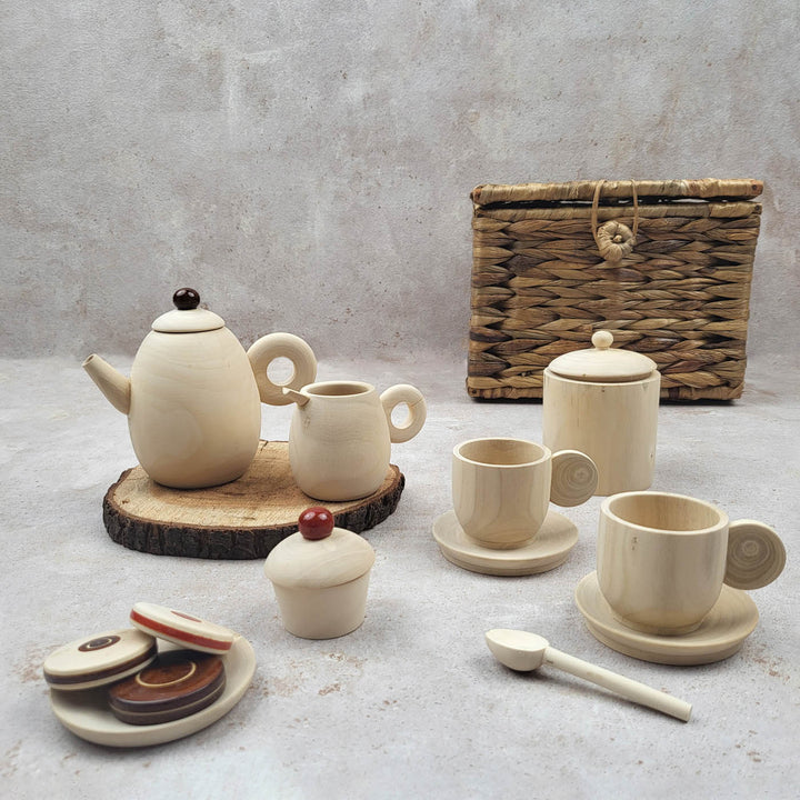 Wooden Party Tea Set | Handmade Etikopakka Pretend Play Toy | 3–8 Years