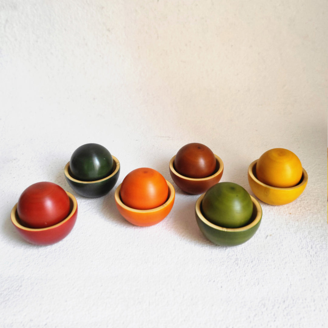 Wooden Bowls & Balls Sorter | Handmade Etikopakka Learning Toy | 1+ Years