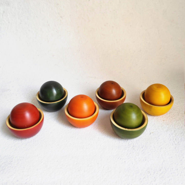 Wooden Bowls & Balls Sorter | Handmade Etikopakka Learning Toy | 1+ Years