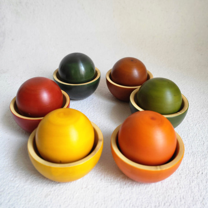 Wooden Bowls & Balls Sorter | Handmade Etikopakka Learning Toy | 1+ Years