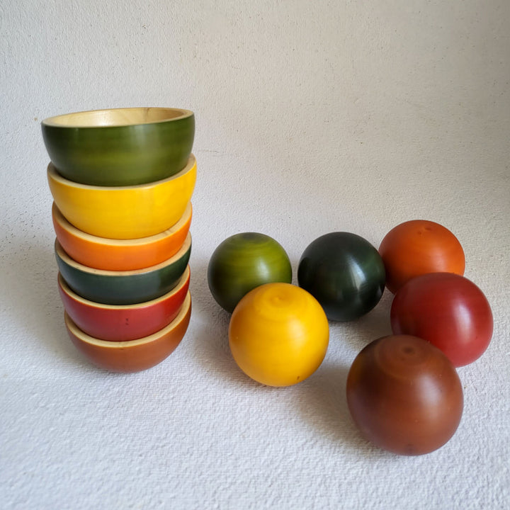 Wooden Bowls & Balls Sorter | Handmade Etikopakka Learning Toy | 1+ Years