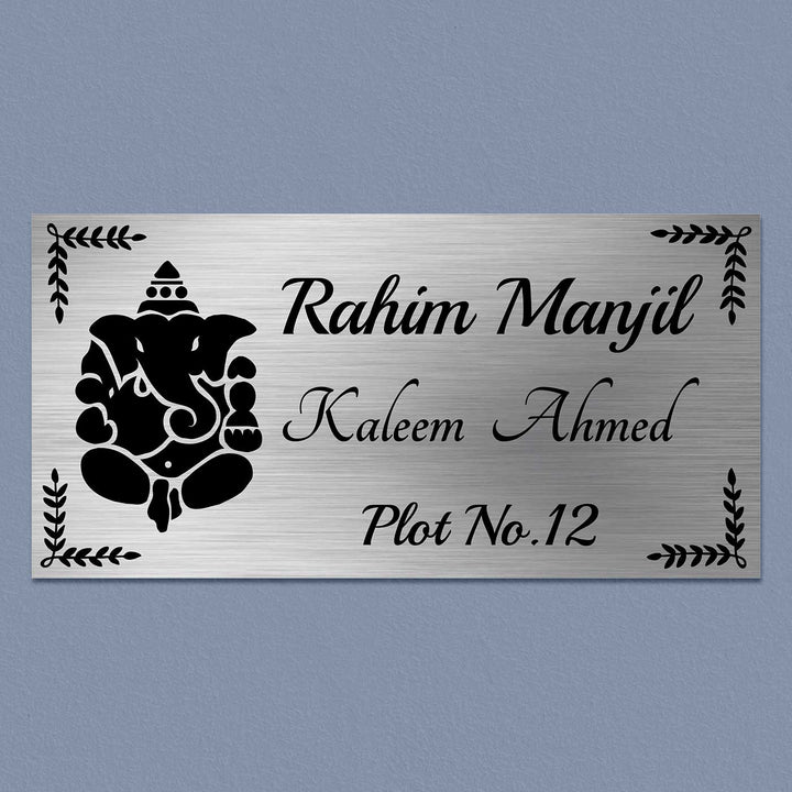 Personalized Ganesha Theme Stainless Steel Name Plate