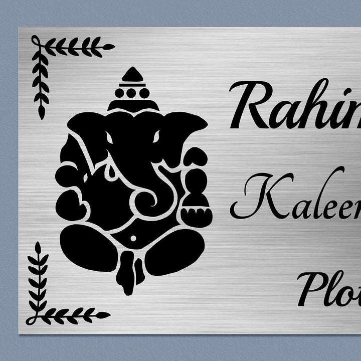 Personalized Ganesha Theme Stainless Steel Name Plate