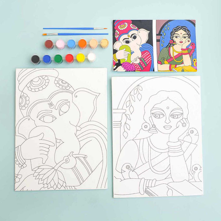 Madhubani Art Premarked Canvas DIY Kit