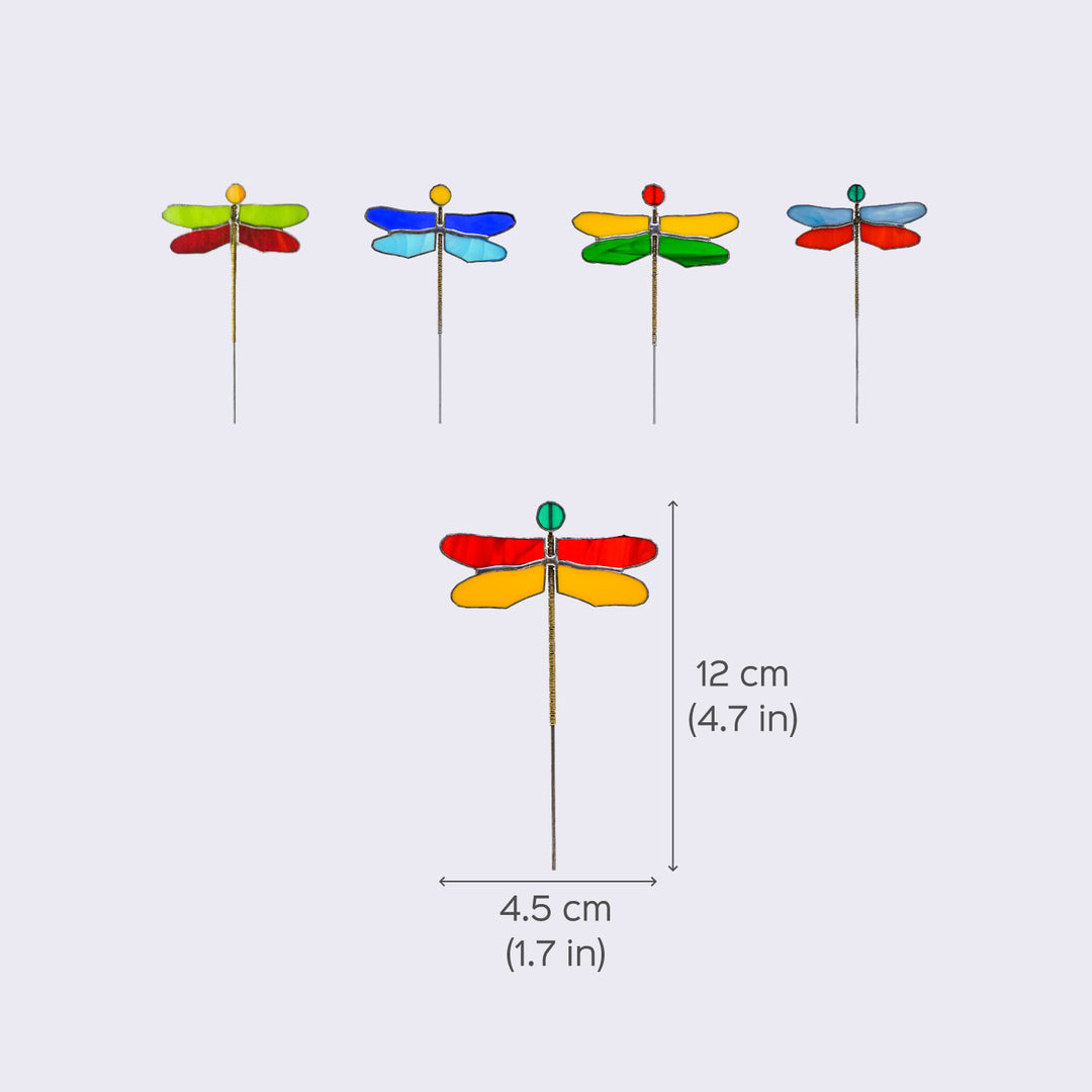 Handcrafted Stained Glass Dragonfly Garden Stake - Zwende