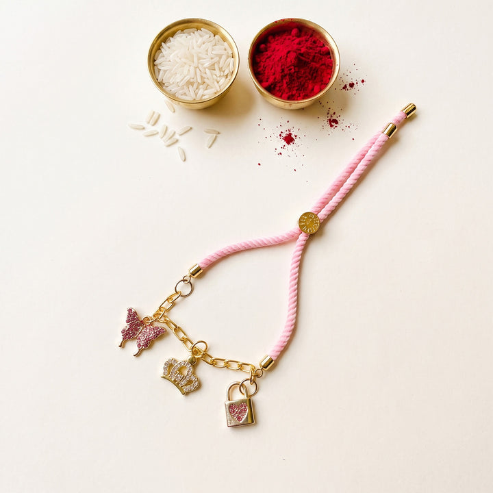 Reusable Handmade Princess Charm Bracelet Rakhi With Roli Chawal For Girls