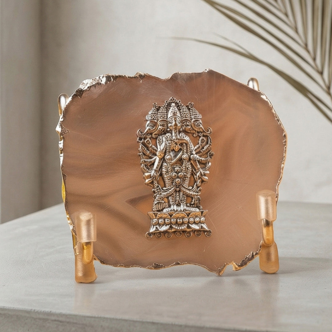 Natural Agate Silver Plated Ganesha Showpiece With Metal Stand