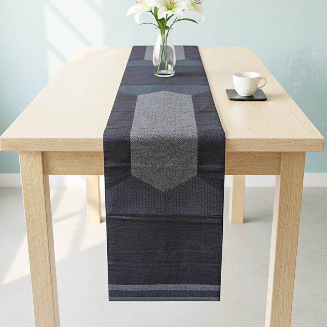 Handmade Blue Geometry Pattern Khunn Fabric Cotton Table Runner | 12 x 60 Inch