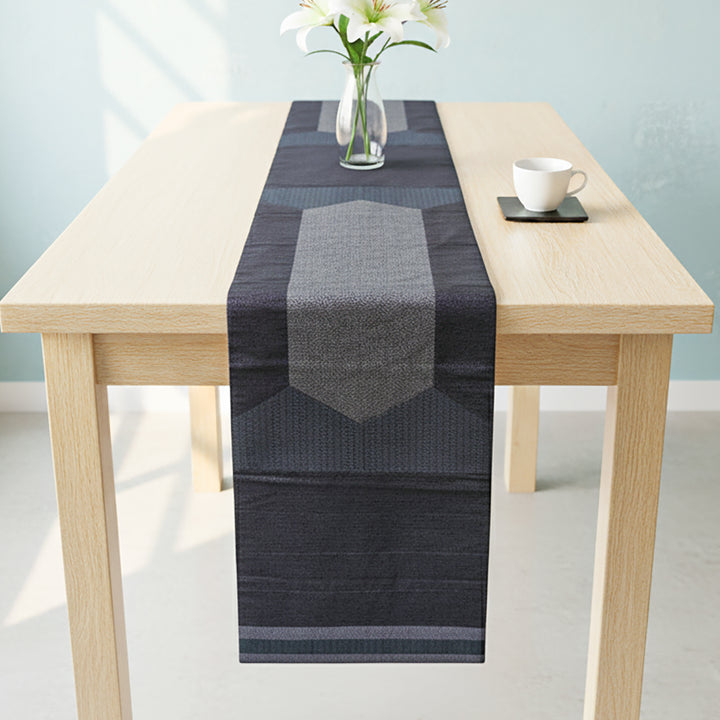 Handmade Blue Geometry Pattern Khunn Fabric Cotton Table Runner | 12 x 60 Inch