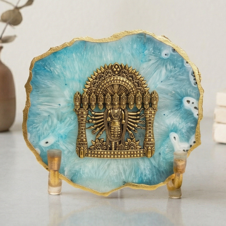 Blue Agate Gold Plated Narayan Showpiece With Metal Stand