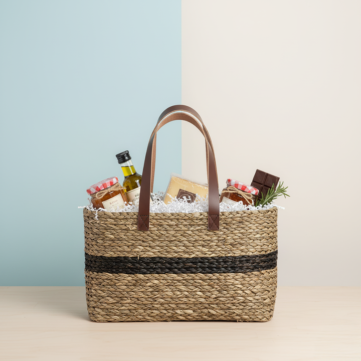 Handmade Grass Woven Single Striped Black Sabai Mesh Handbag