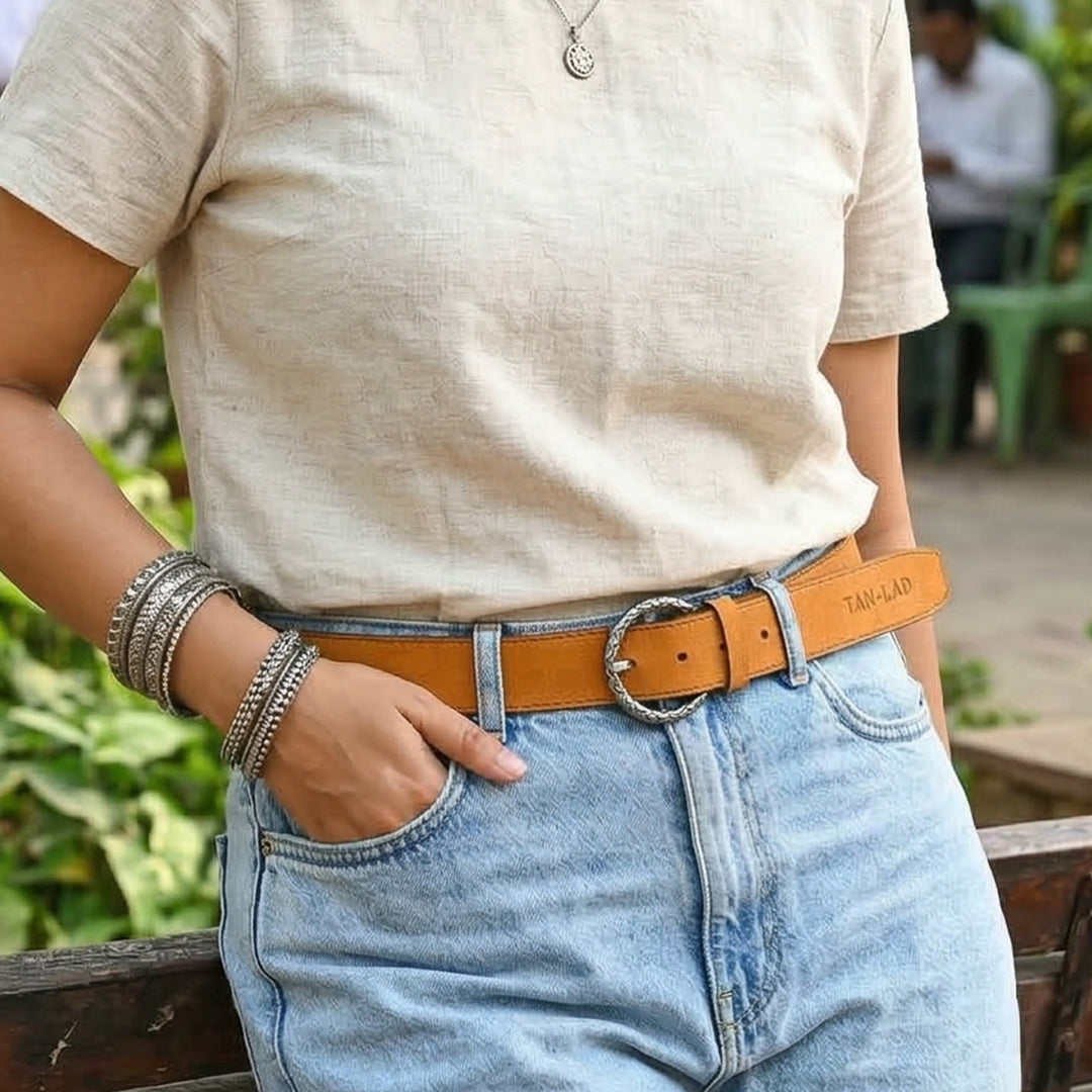 Yellow Medusa Leather Belt For Women