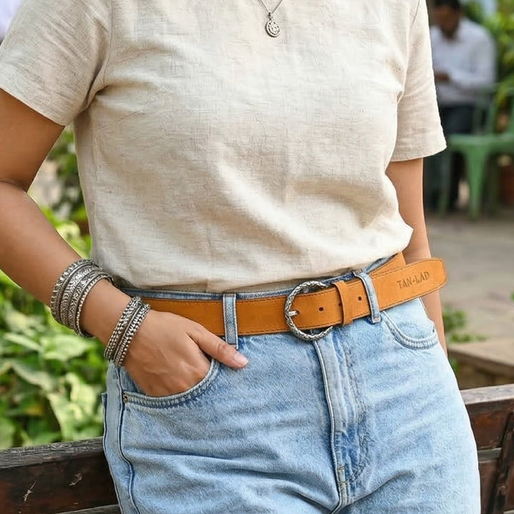 Yellow Medusa Leather Belt For Women