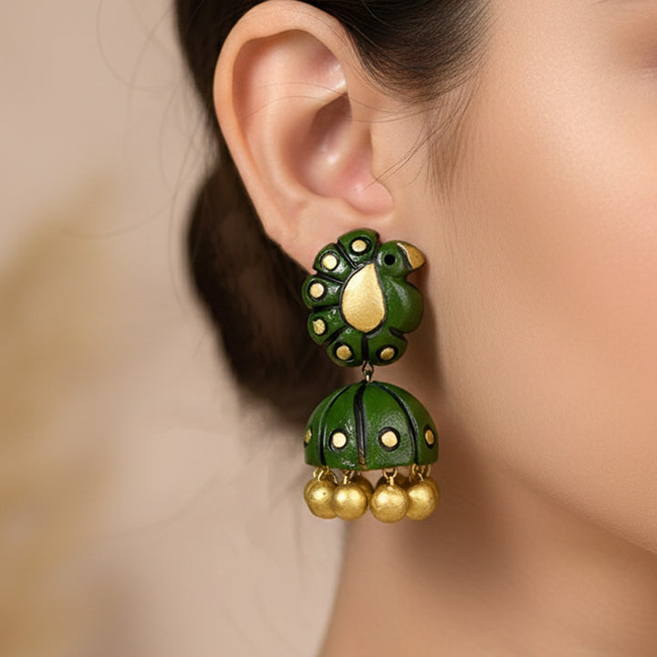 Handmade Peacock Terracotta Earrings