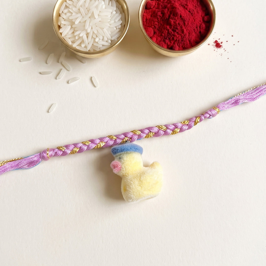 Handmade Duckling Charm Rakhi With Roli Chawal For Kids