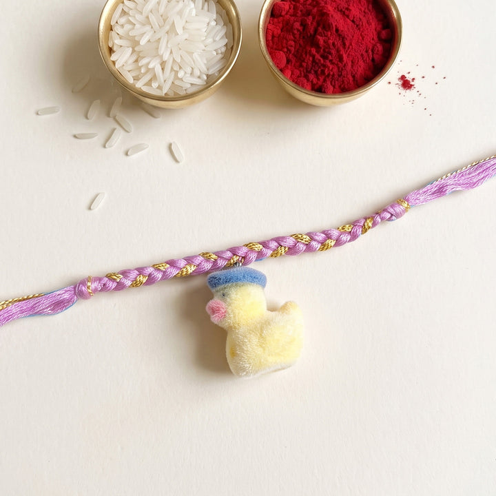 Handmade Duckling Charm Rakhi With Roli Chawal For Kids