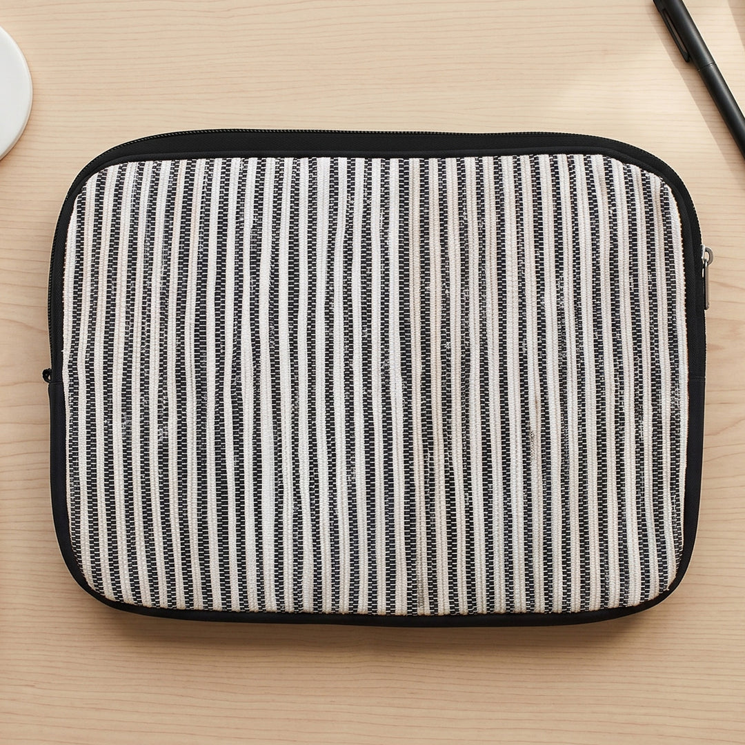 Handcrafted Black and White Striped Upcycled Plastic 14" Laptop Sleeve