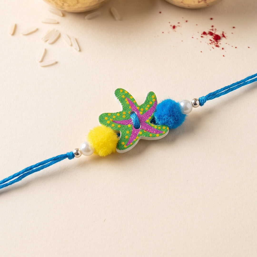 Little Starfish Handcrafted Wooden Kids Rakhi With Roli Chawal For Brother