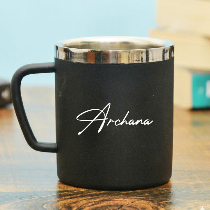Personalized Engraved Matte Black Stainless Steel Mug | 250 ml