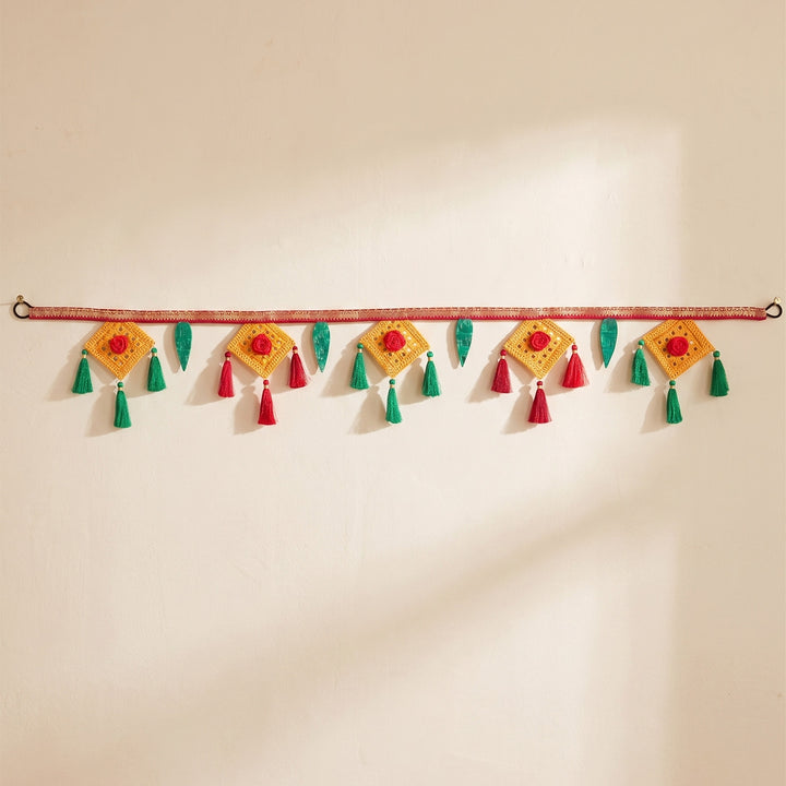 Suvarna Handcrafted Bamboo Toran With Colourful Accents For Festive Decor