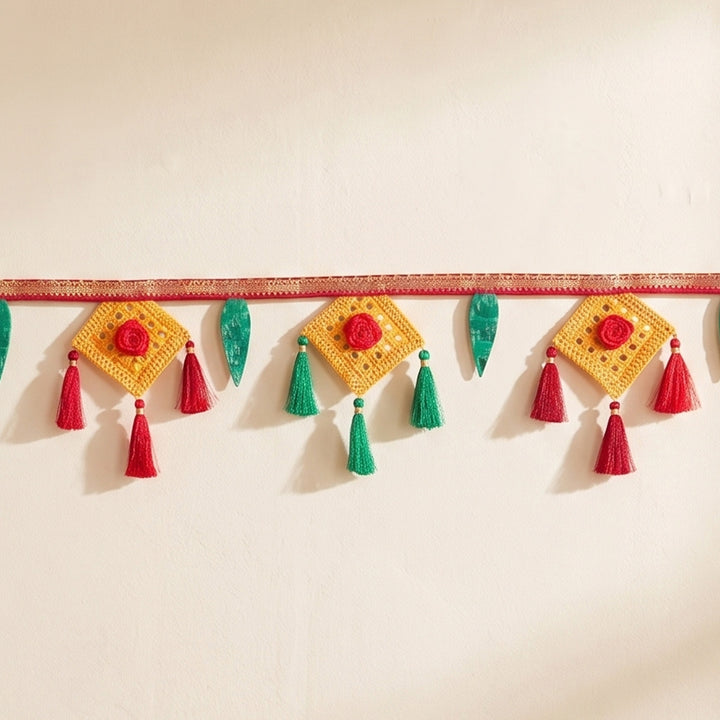 Suvarna Handcrafted Bamboo Toran With Colourful Accents For Festive Decor