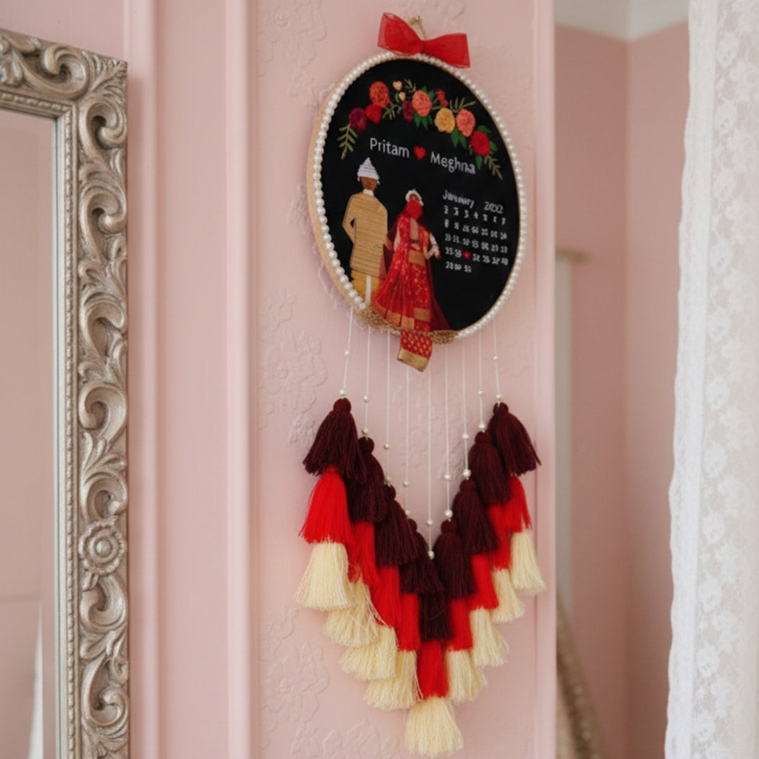 Personalized Embroidered Bengali Couple Wedding Plaque With Tassels