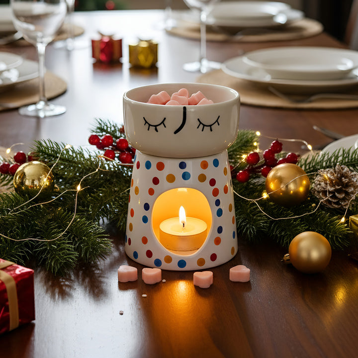 Handmade White Ceramic Aroma Diffuser For Christmas Decoration | Includes 10 Wax Melts, 1 Diffuser