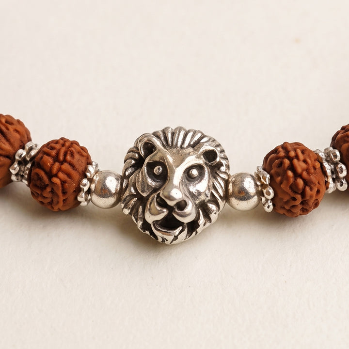 Handcrafted Brass Lion Rudraksha Rakhi With Roli Chawal For Brother