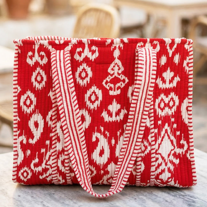 Handmade Red Indie Festive Cotton Tote Bag