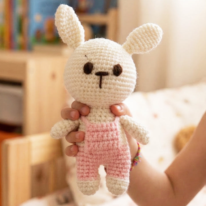 Handmade Crochet Pink Bunny Toy For Kids