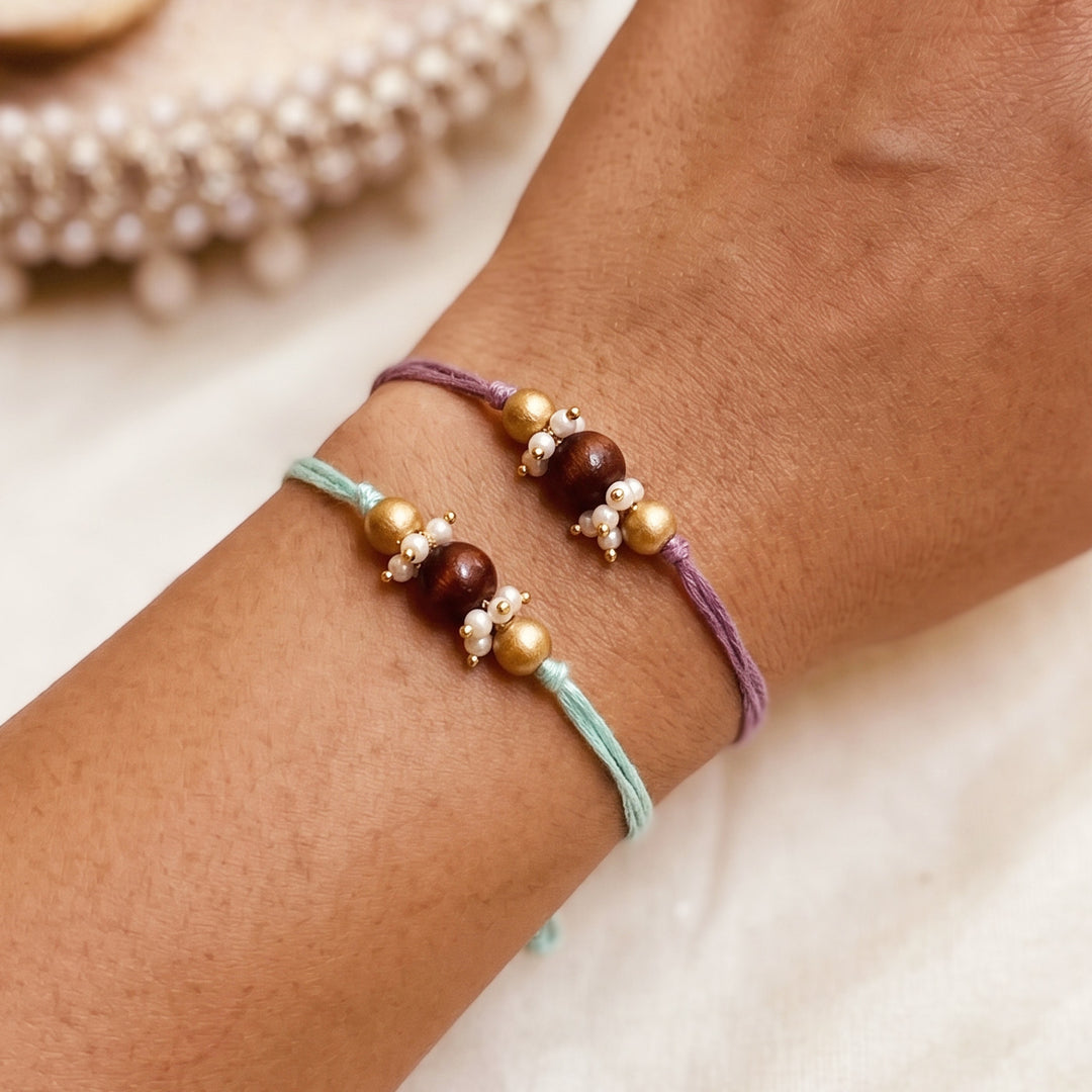 Handmade Wooden Bead Rakhi With Roli Chawal For Bhaiya