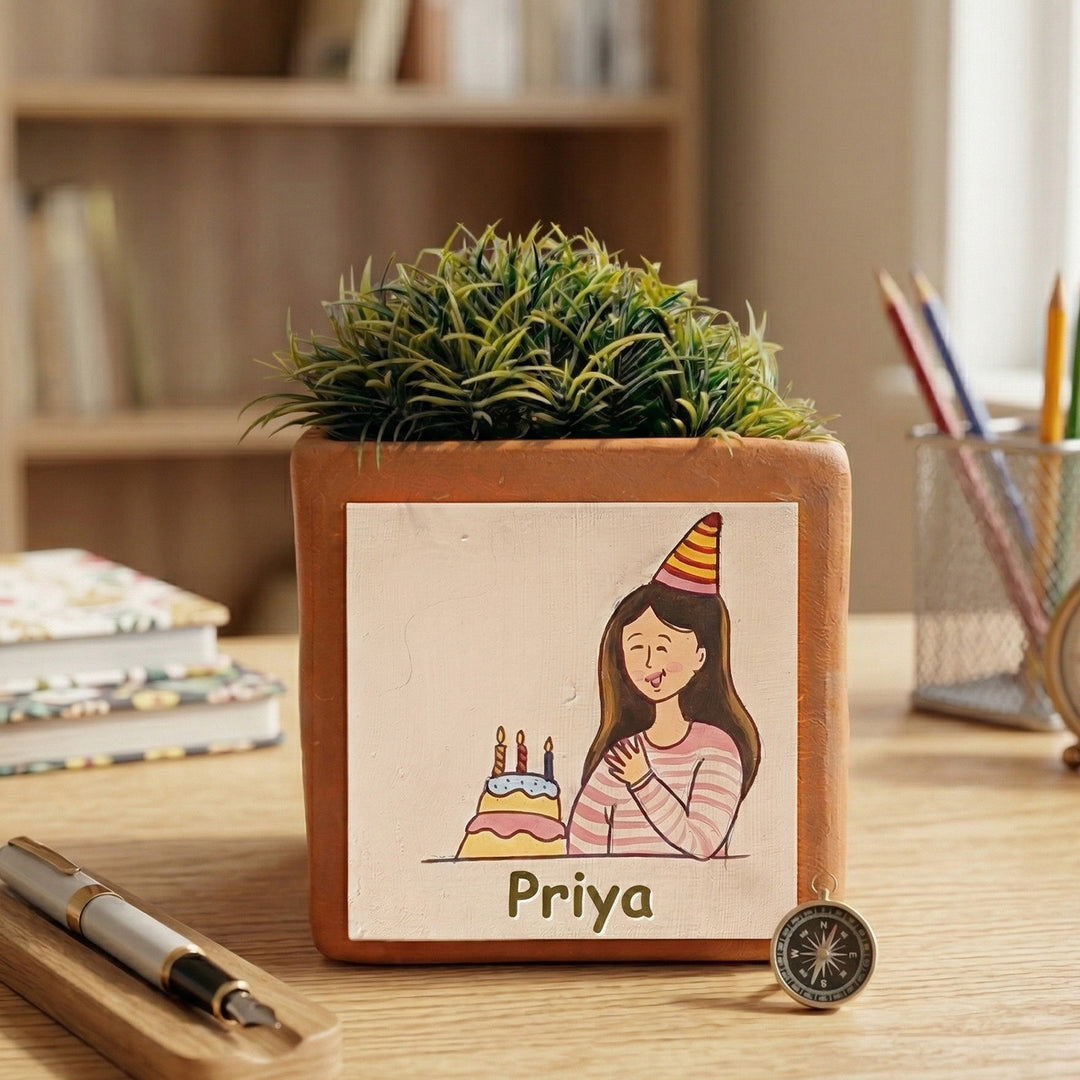 Birthday Cake Personalized Handpainted Terracottta Planter