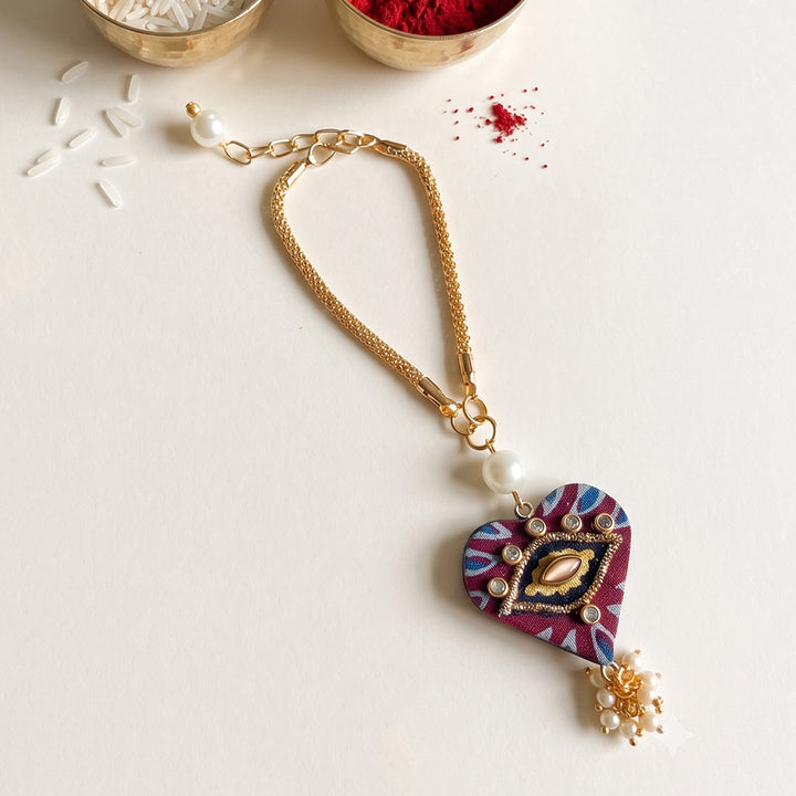Nazar Evil Eye Ajrakh Block Print Lumba Rakhi With Roli Chawal For Bhabhi