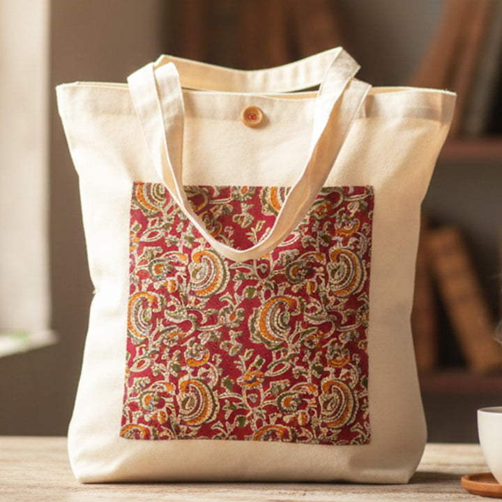 Handcrafted Foldable Kalamkari Cotton Tote Bag