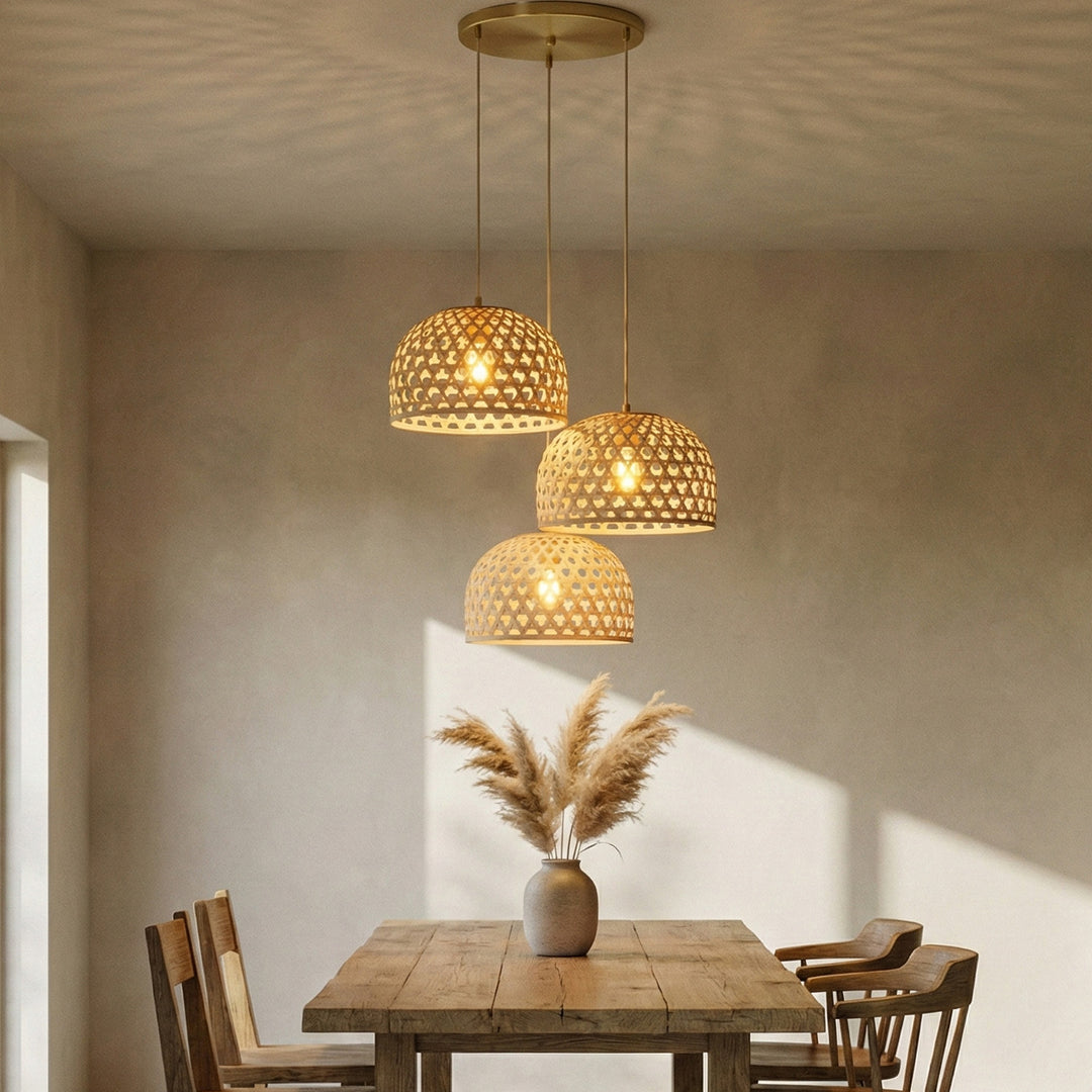 "Elara" Handwoven Bamboo Dome Hanging Lampshade For Home Decor