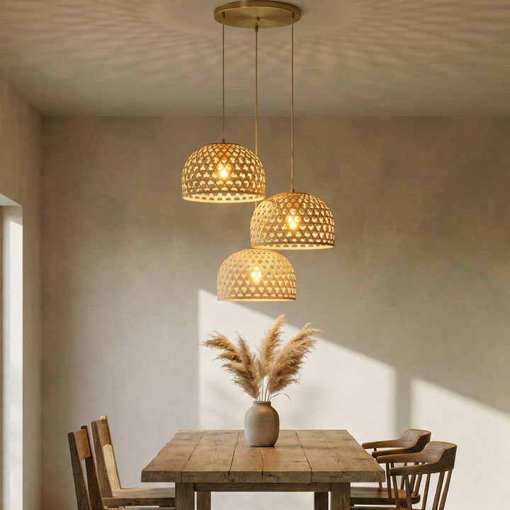 "Elara" Handwoven Bamboo Dome Hanging Lampshade For Home Decor