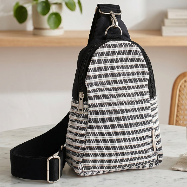 Black and White Striped Upcycled Plastic Handcrafted Shoulder Crossbody Bag