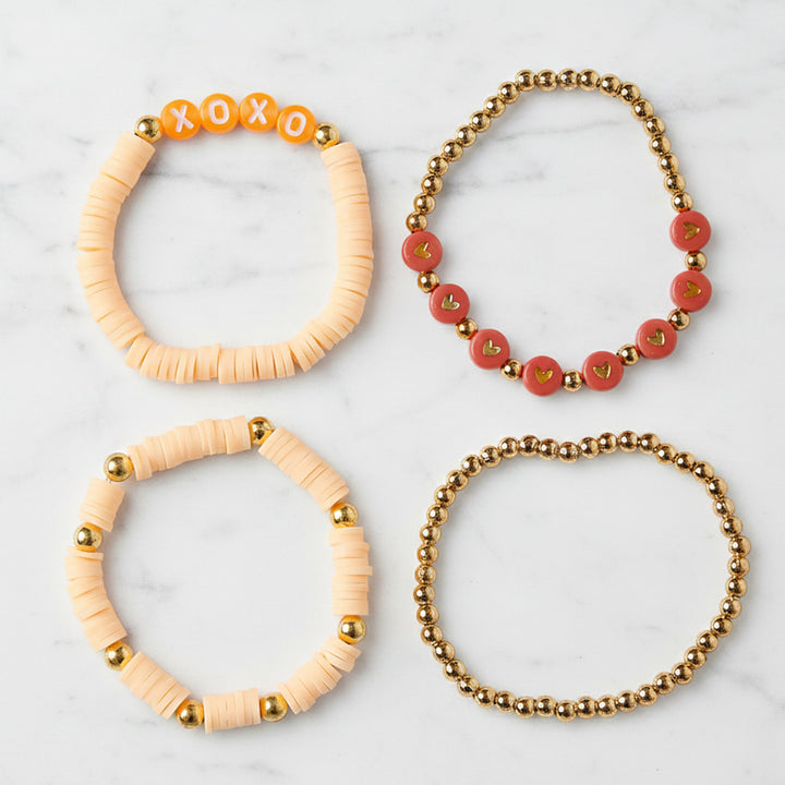4 Pc | Personalized Sunset Vibes Stackable Clay Beaded Bracelet For Girls