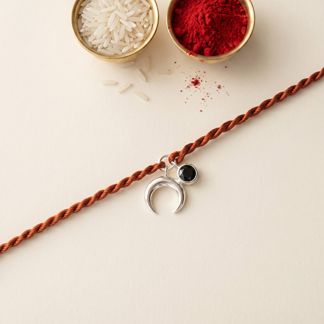 Holistic Charms Sterling Silver Charm Rakhi With Roli Chawal For Brother