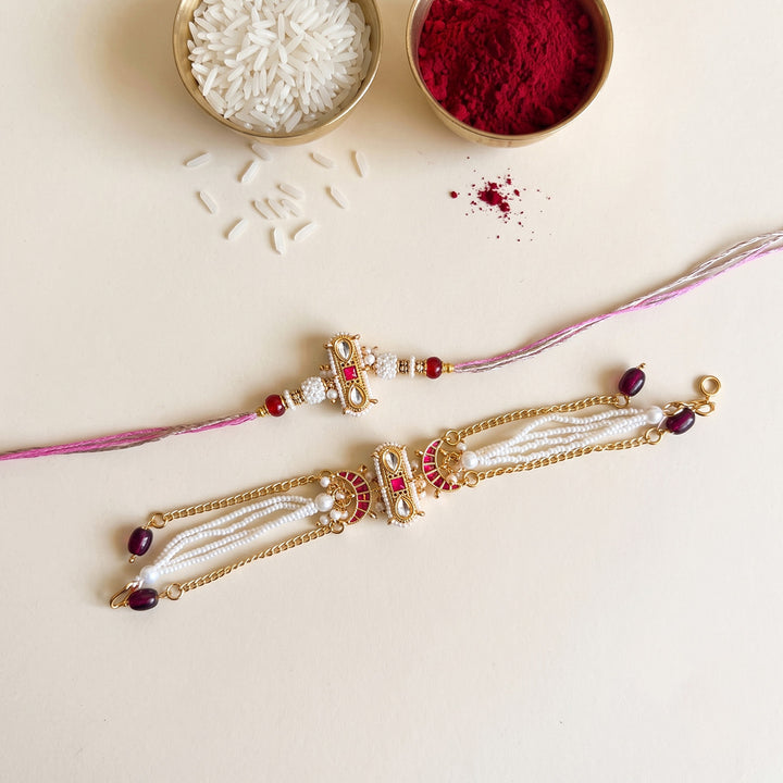Kashmiri Kundan Bhaiya Bhabhi Rakhi Set With Roli Chawal | Set of 2