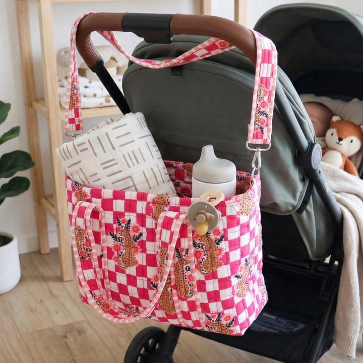 Personalized Pink Cheetah Diaper Bag With Stroller Straps