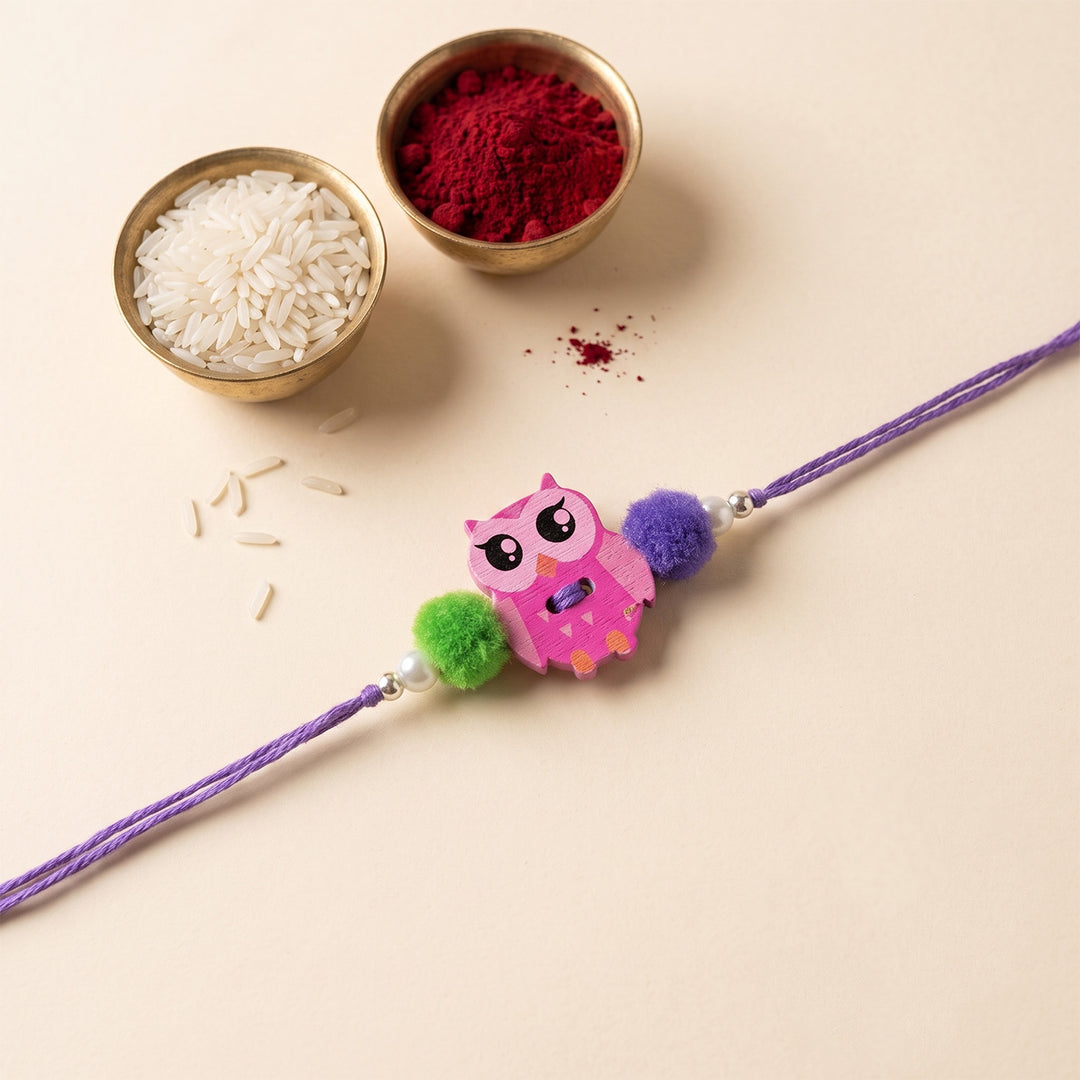 Wise Owl Handcrafted Wooden Kids Rakhi With Roli Chawal For Brother