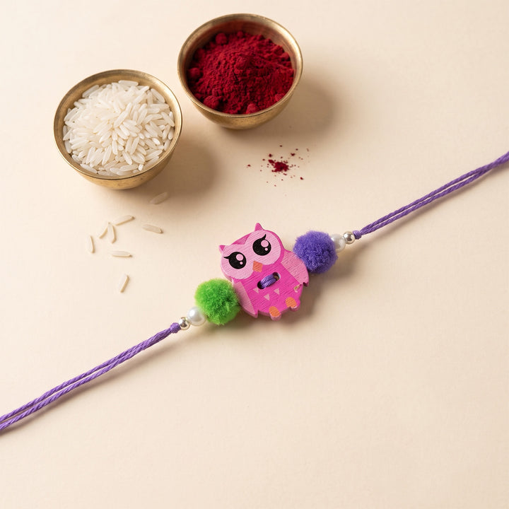 Wise Owl Handcrafted Wooden Kids Rakhi With Roli Chawal For Brother
